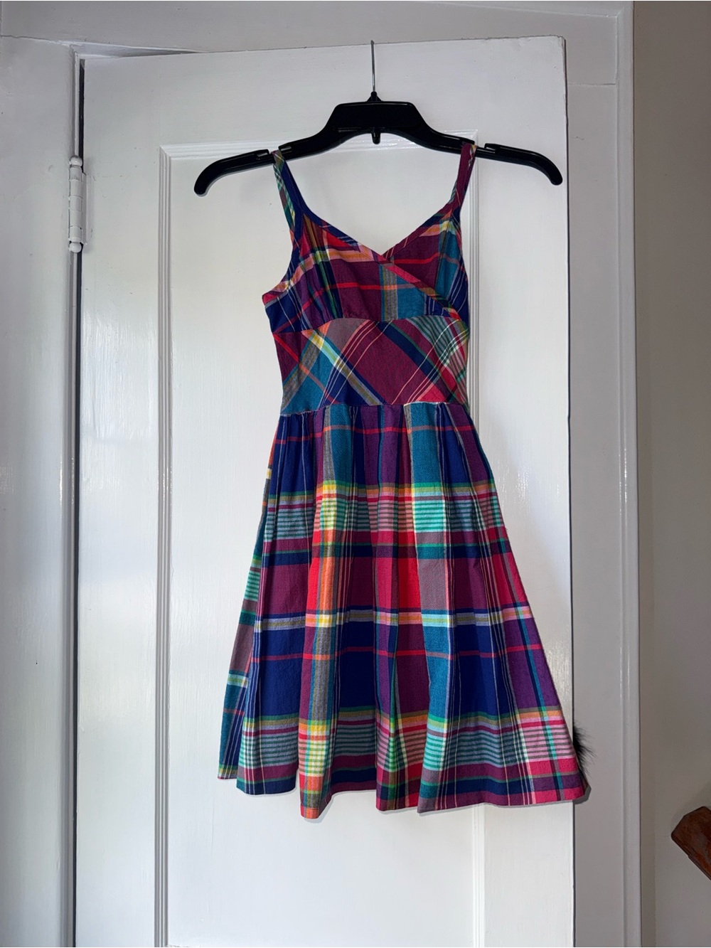 Chaps Girls' Multicolor Plaid Sundress with Pink and Blue Accents